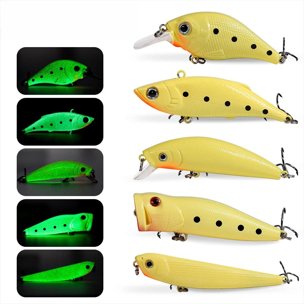 2026 Glow Lure Hard Bait Kit Crankbait VIB Pencil Minnow Popper Simulation Lure Fresh Salt Water Fishing Tackle Parts