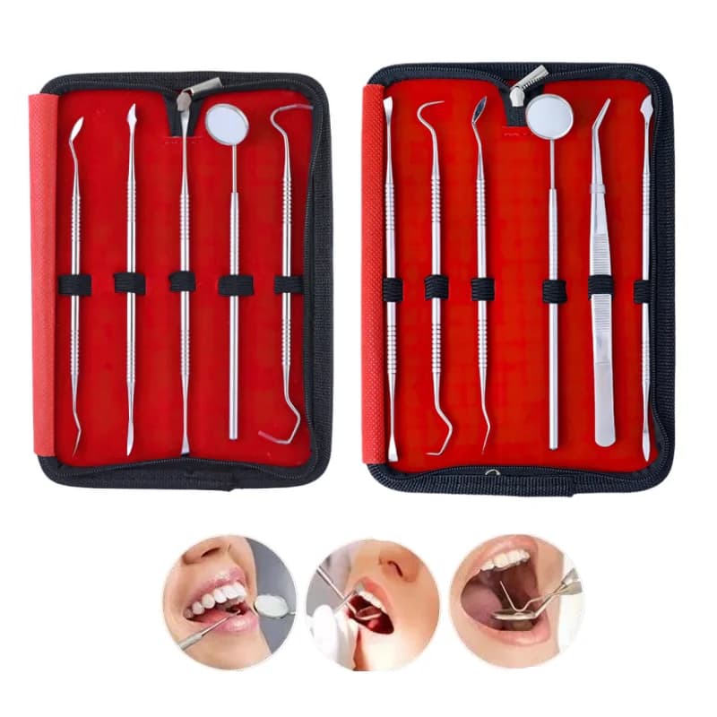 Kit di strumenti per la cura dei denti in acciaio inossidabile per la rimozione della placca del tartaro Pinzette per specchio dentale Cura dell'igiene orale profonda per i viaggi a casa