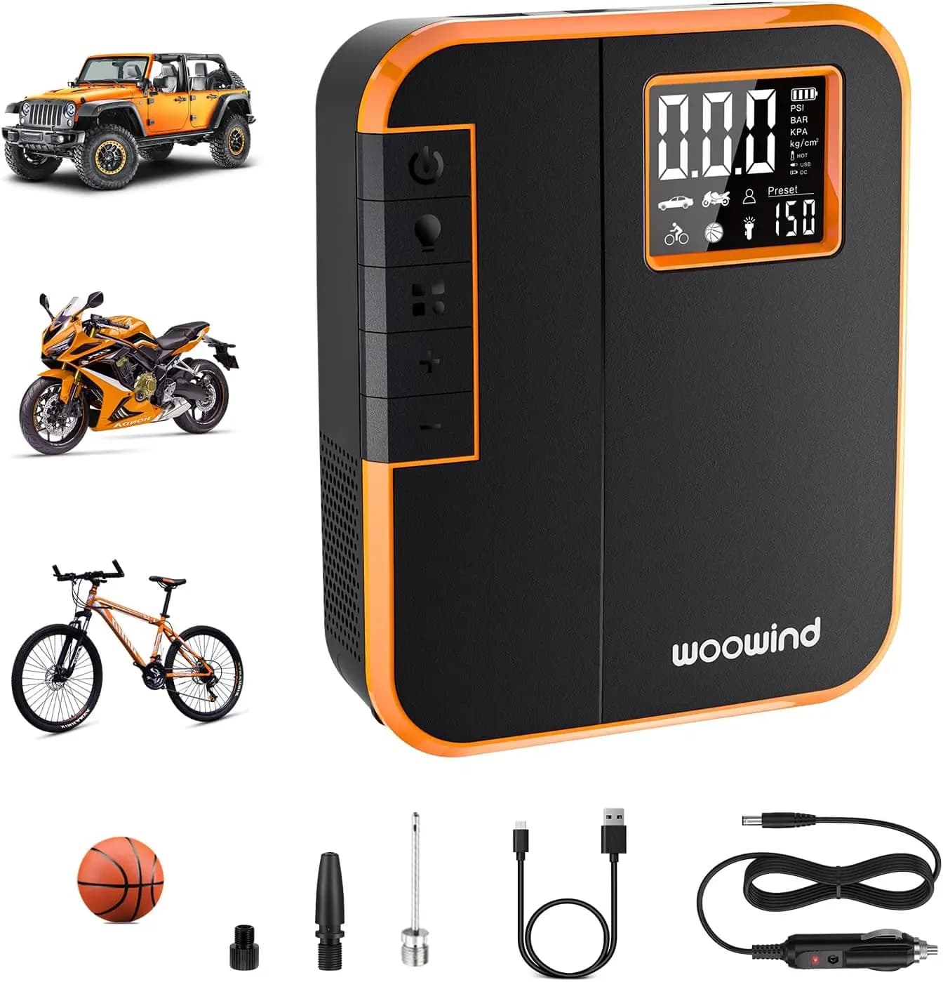Compressore d'Aria Portatile Woowind DP3 per Pneumatici SUV e Fuoristrada - Pompa da 150PSI per Pneumatici Auto con Pulsante di Sgonfiaggio