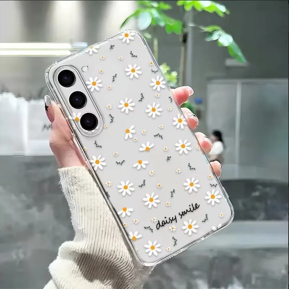 Cover in Silicone con Fiori Gialli e Bianchi per Samsung Galaxy A73 A72 A71 A70 A70s A56 A55 A54 A53 A52 A52s A51 5G 4G