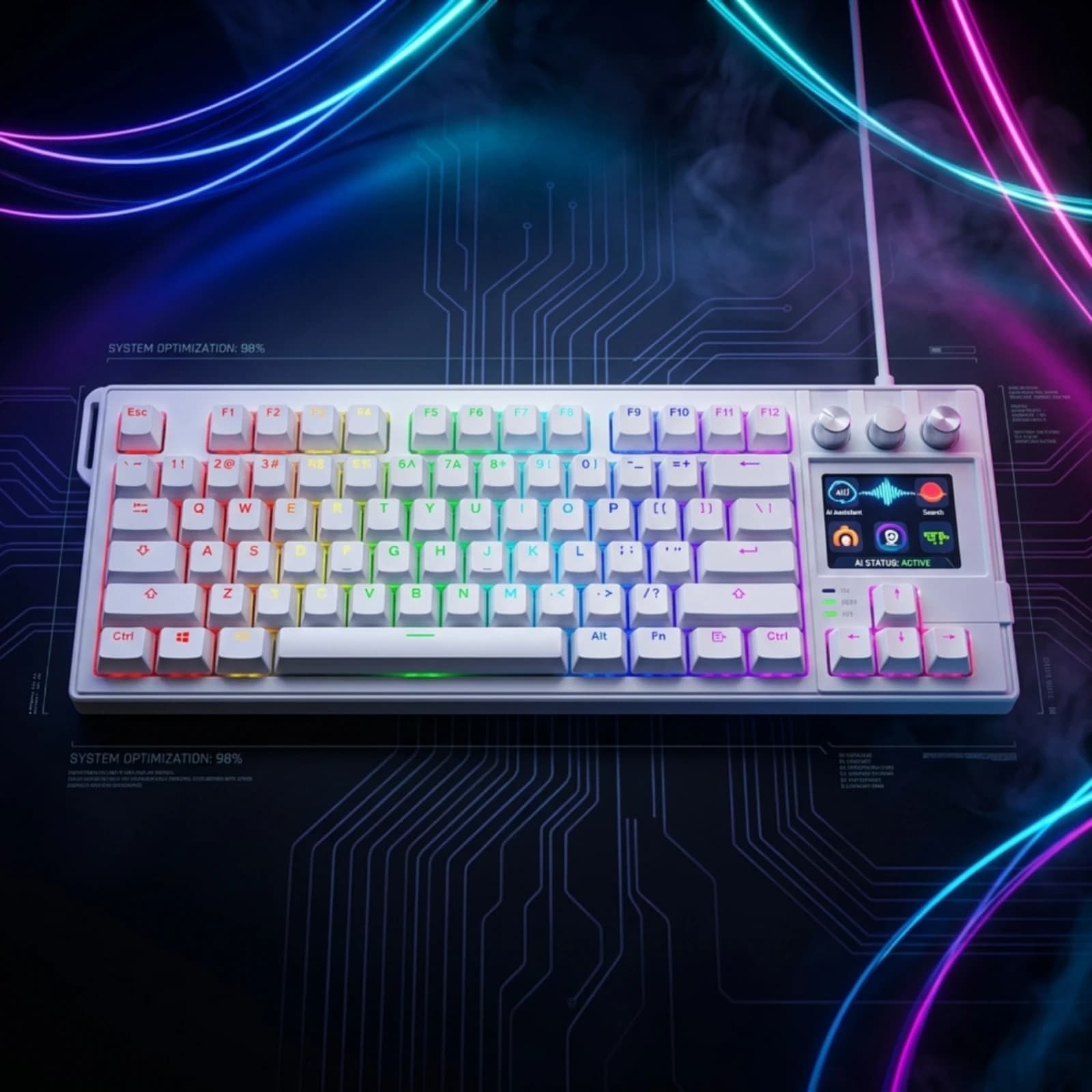 Keyboard with Rotary Knobs Customizable Keyboard with LCD Keys Mechanical Sturdy for Streamers, Live Broadcasting, Gaming Setups