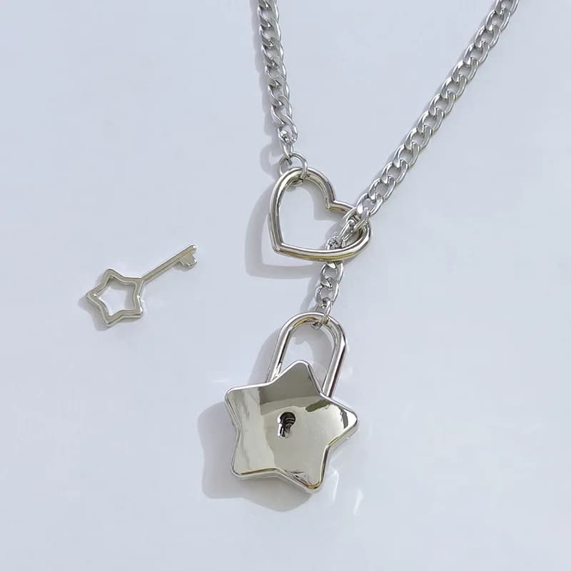 Collana girocollo con catena a forma di stella Oring per donna Catena robusta a maglia cubana regolabile con gioielli punk rock con chiusura a stella