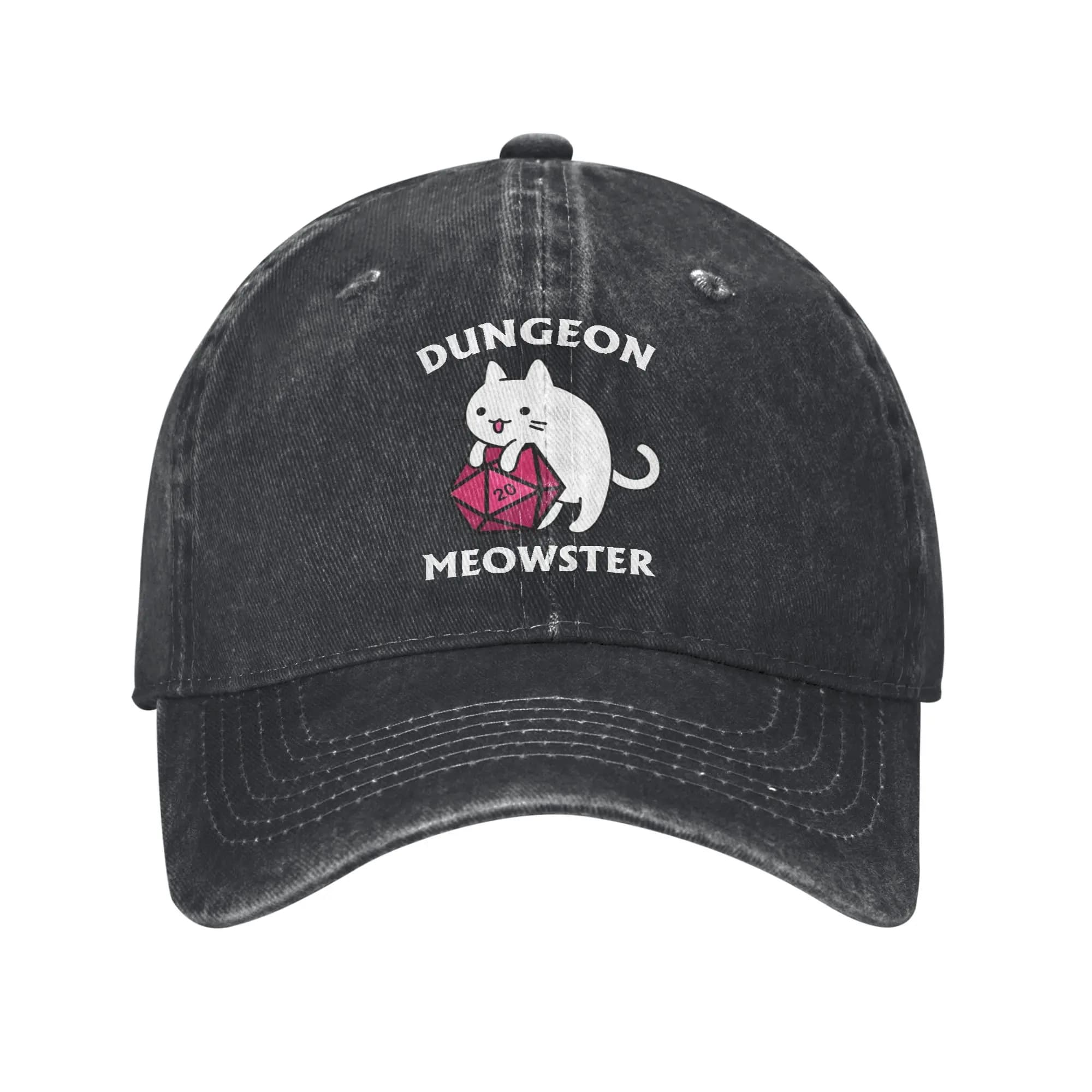 Cappellino da Baseball Vintage Dungeon and Dragon Meowster DnD per Uomo e Donna, Cappello da Sole in Denim Invecchiato, Cappello da Viaggio Regolabile