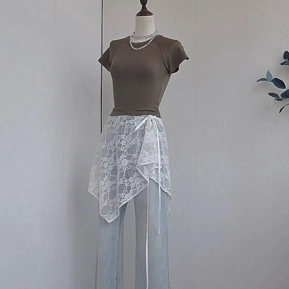 Women's Irregular Lace Apron Skirt French Style Layered Wrap Skirt Spring Bandage Fashion Outer Skirt
