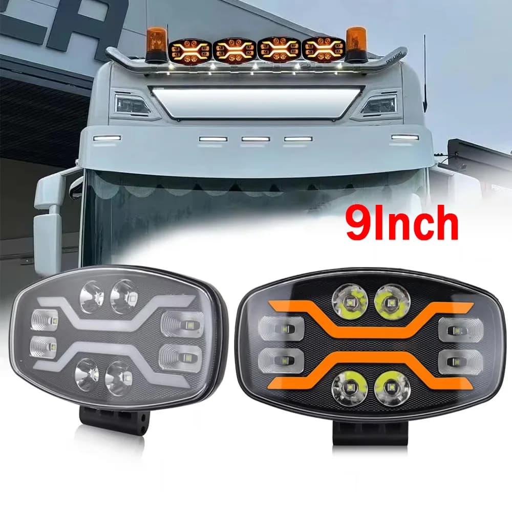 9 pollici LED Light Truck Scania Man Off Road Faretto Faro Guida Inondazione LED Luce da lavoro DRL Bianco Girevole Giallo 12V 24V