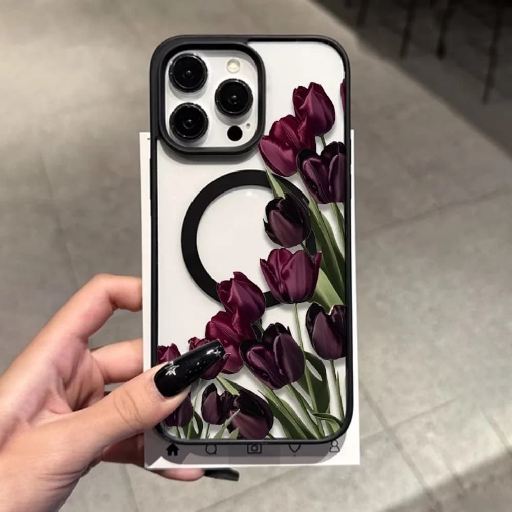 Tulip Flowers Magnetic Wireless Charging Phone Case For iPhone17 16 15 14 13 12 11 Pro Xs Max Plus Air Mini X XR 17e 16e Cover