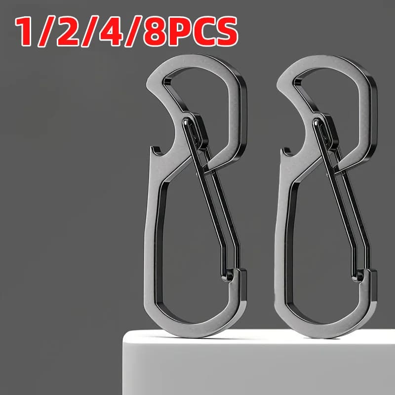 Multifunctional Stainless Steel Outdoor Hanging Buckle, Sturdy and Durable Key Chain Quick-Hang Key Ring Hook with Bottle Opener