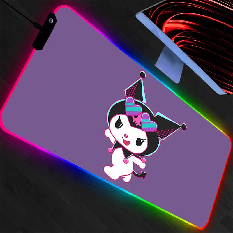 Tappetino per Mouse Kuromi RGB, Accessori da Gaming, Tappetino da Scrivania per PC Gamer, Retroilluminato, per Tastiera e Tablet, LED