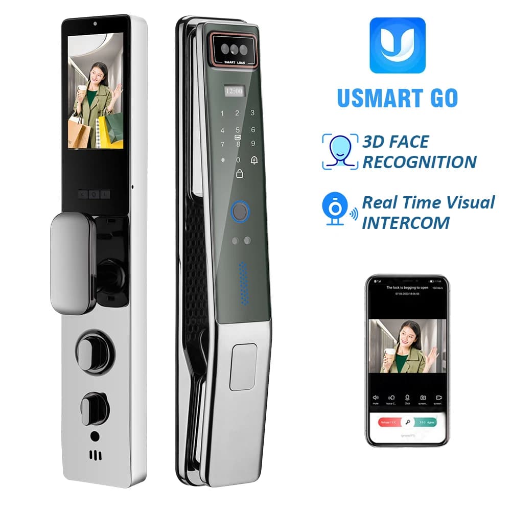Premium Quality Smart Door Lock Fingerprint Real Time Video Intercom Face Recognition Smart Lock Support Usmart Go App