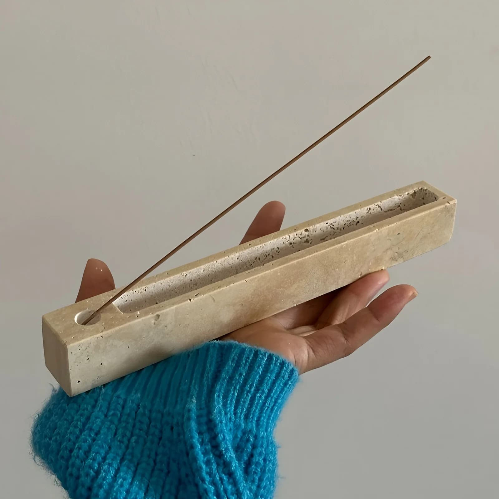Bruciatore rettangolare per vassoio di incenso travertino per pacchi di salvia, bastoncini Palo Santo, arredamento Zen minimalista, elementi essenziali per il soggiorno