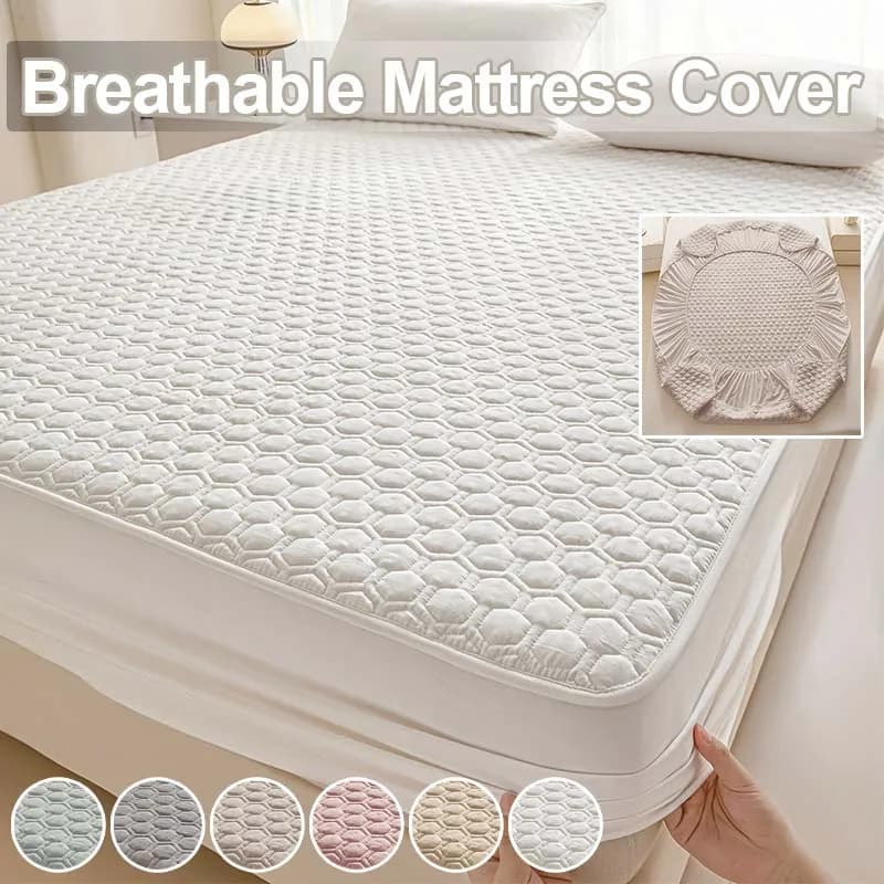 Breathable Quilted Fitted Sheet Thickened Mattress Pad Cover with Anti-Slip Bottom Bed Sheet Protector for Single/King Size Bed