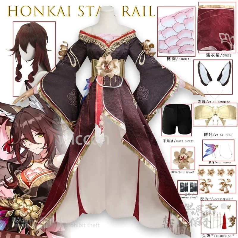 Game Honkai Star Rail Tingyun Wangguiren Cosplay Costume Cosplay Accurate Outfit Full Set with Wig Tail Women Halloween Party
