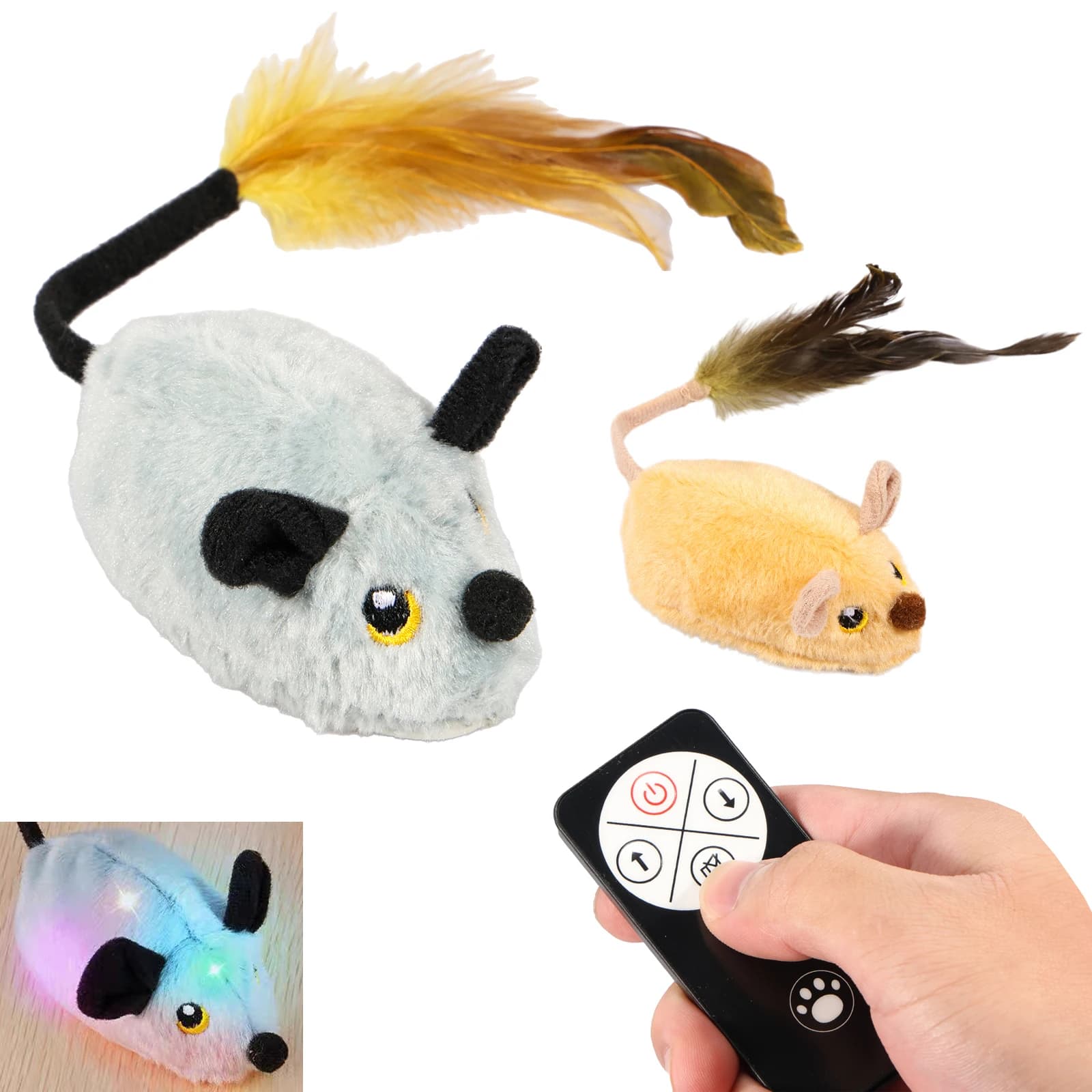Giocattoli di peluche interattivi per topi di gatto LED Glow Telecontrollo elettrico Auto ricaricabile Mouse in movimento per animali domestici Giocattolo Gattino realistico
