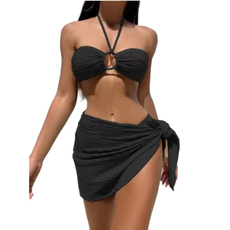 Nuovo Costume da Bagno Intero a Tinta Unita 2025, Bikini Tre Pezzi da Donna, Set da Spiaggia Adatto per Vacanze al Mare e in Acque Termaali