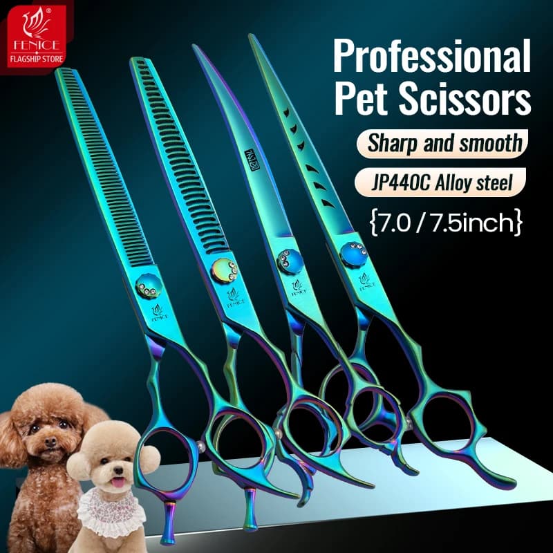 Fenice JP440C 7/7.5 Pollici Professionale Pet Dogs Toelettatura Forbici Kit Dritto Curvo Thinnier Chunker Cesoie Set Per Cani