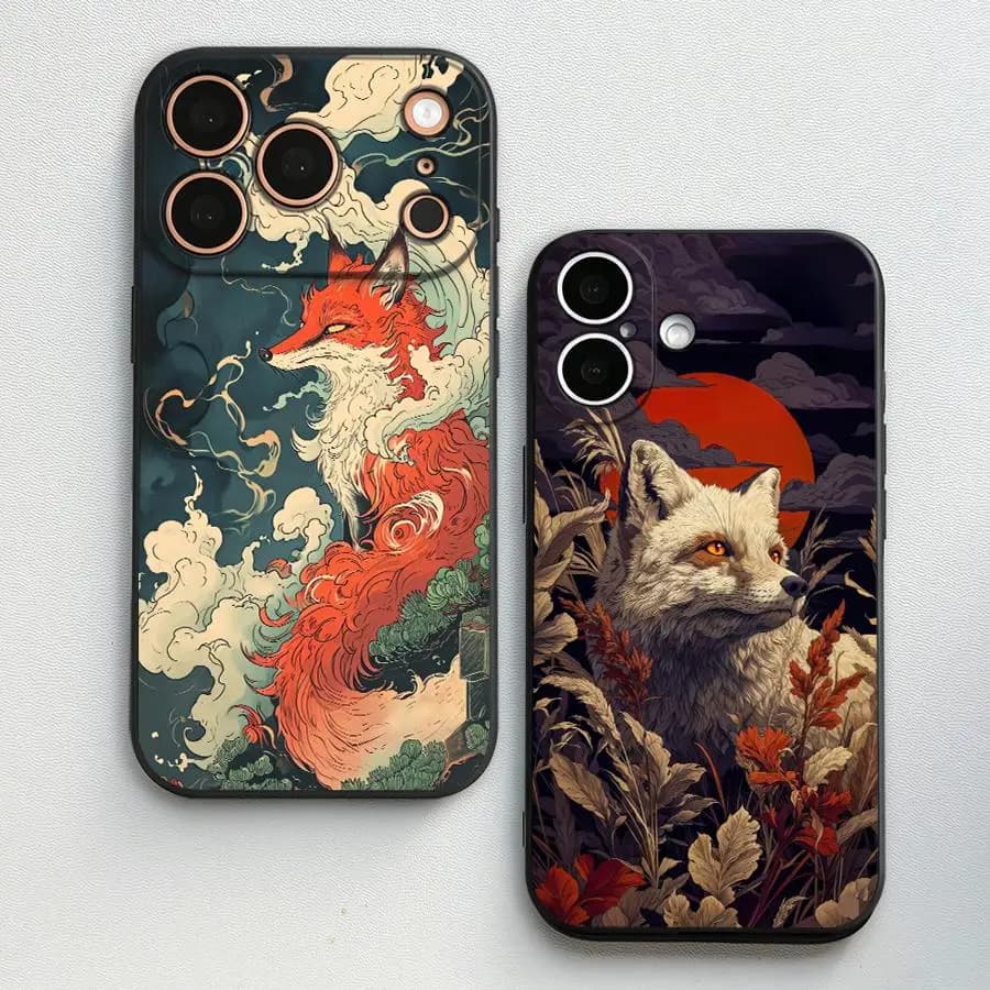 Japanese Red Fox Illustration Funda Phone Cover Case for Apple iPhone 17 Pro Max Air 13 15 Pro 7 8 17e XR XS MAX 11 16 14 12