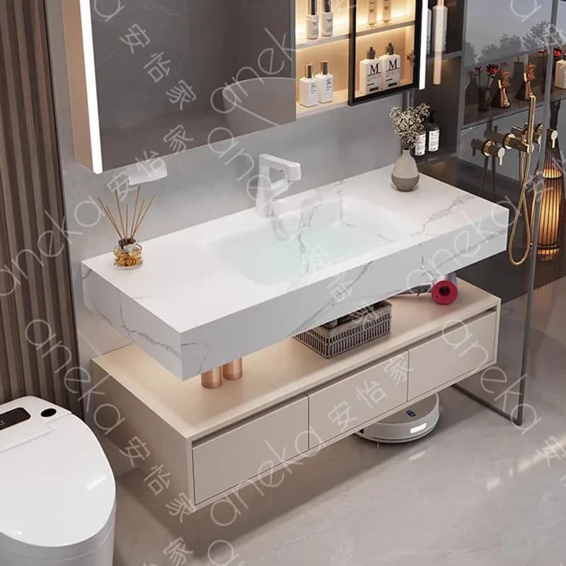 Mobile da Bagno in Legno Massello con Specchio, Armadietto Vintage per Toilette, Mobiletto per Trucco, Gabinete Para Banheiro