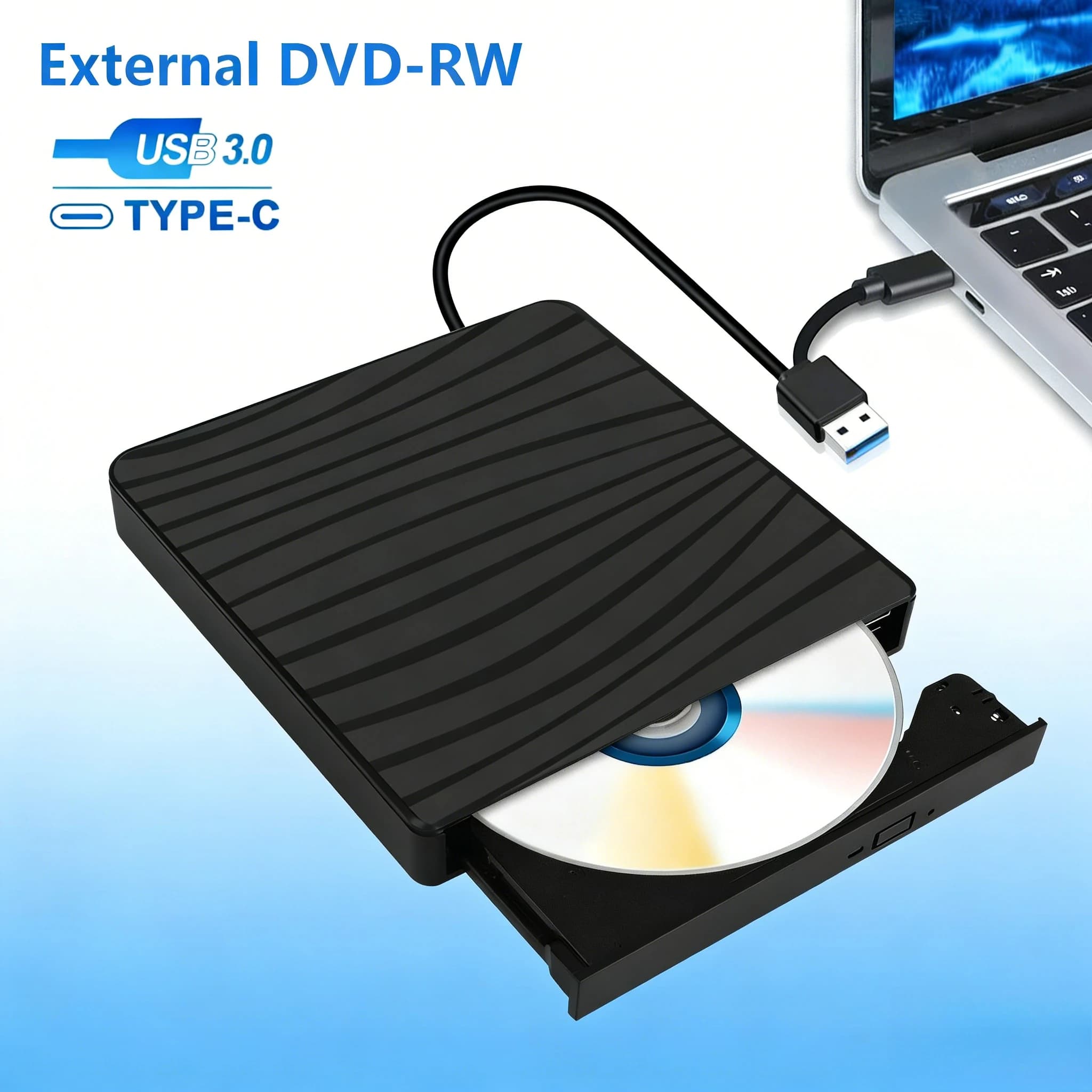 Unità CD DVD esterna USB 3.0 Type-C, masterizzatore CD portatile, lettore CD +/-RW, masterizzatore DVD per laptop e PC