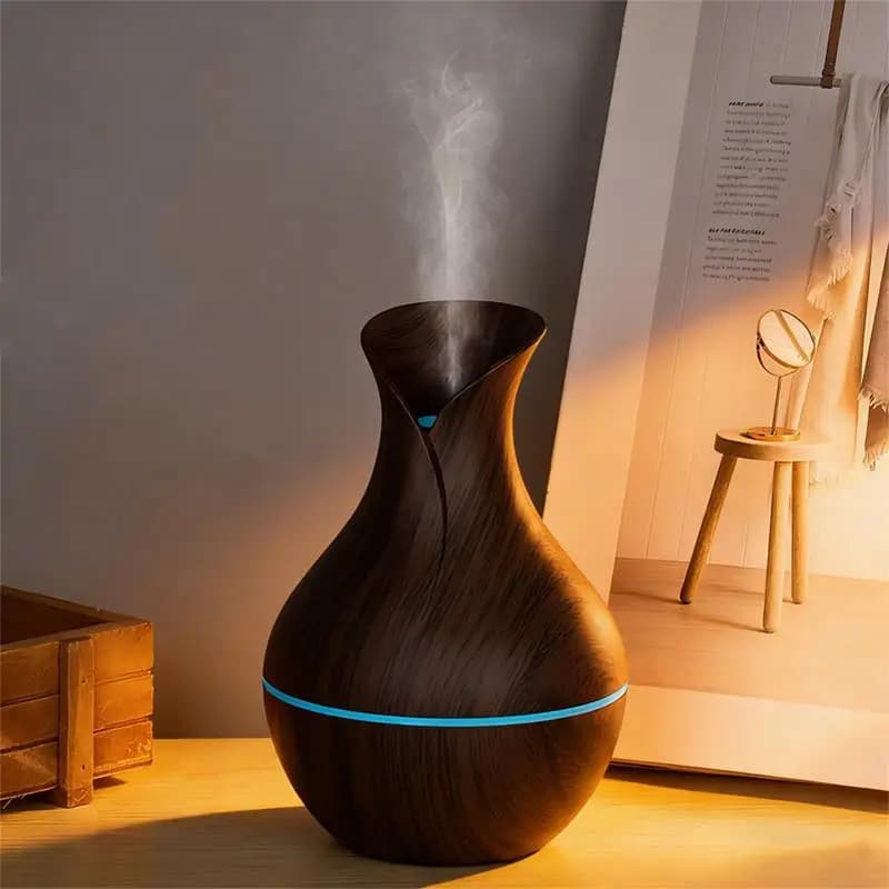 Diffusore di Oli Essenziali a Forma di Fungo/Vaso da 200ML con Luce LED, Umidificatore d'Aria con Effetto Legno e Lampada Atmosfera Colorata