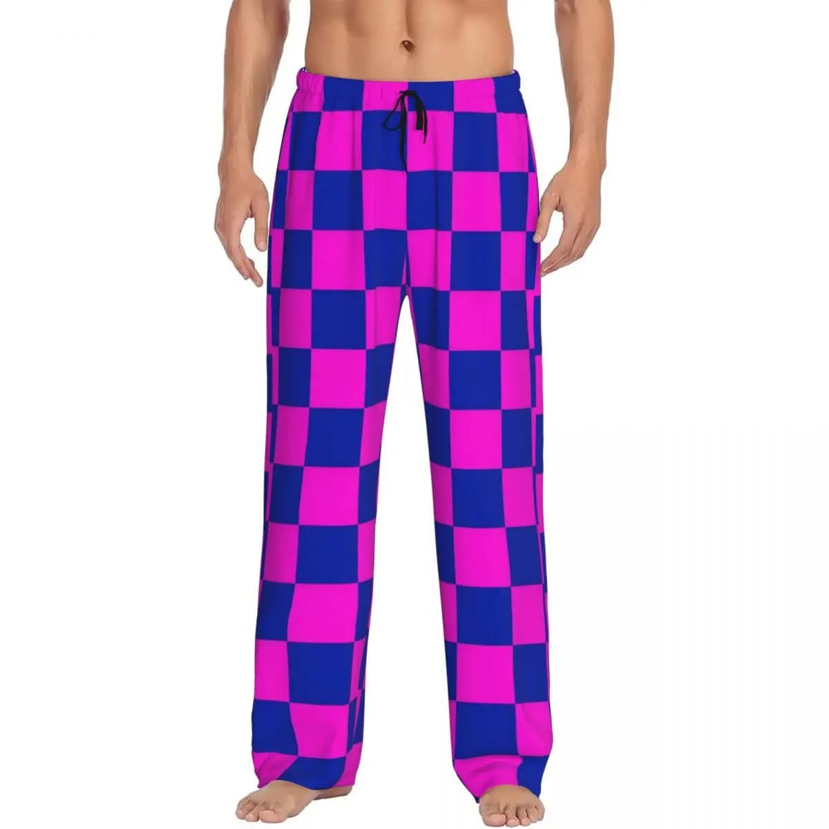 Square pyjamas pants with custom print Brilliant pink and dark blue night pants with pockets