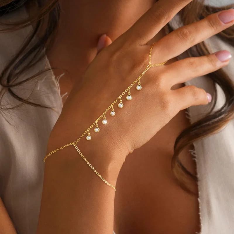 Bracciale a catena placcato oro 18 carati impermeabile in acciaio inossidabile per regalo di gioielli con braccialetti ad anello regolabile CZ di lusso alla moda da donna