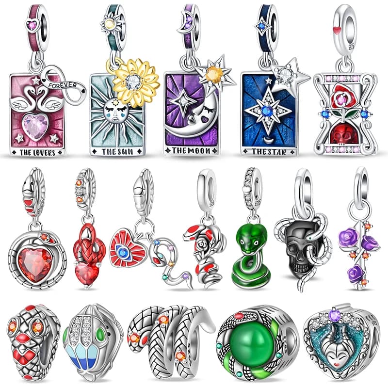 Perlina di fascino della carta dei tarocchi magici del sole della luna di colore dell'argento sterlina 925 per il braccialetto originale di 3mm 925 regalo di gioielli di compleanno fai da te