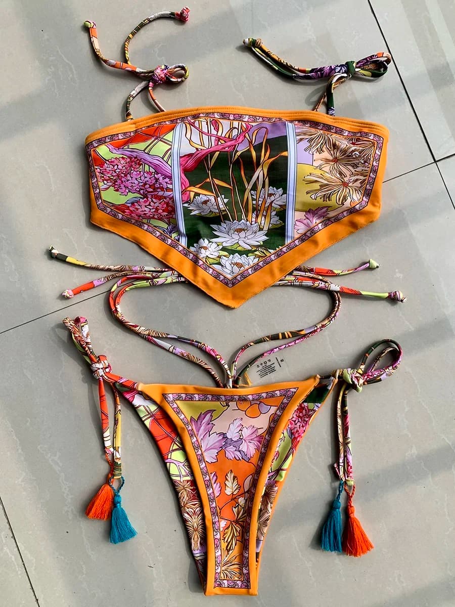 Top corto stampato Bikini Donna Bikini a fascia 2025 Costumi da bagno Costume da bagno femminile Bikini a due pezzi Costume da bagno Swim Beach Wear