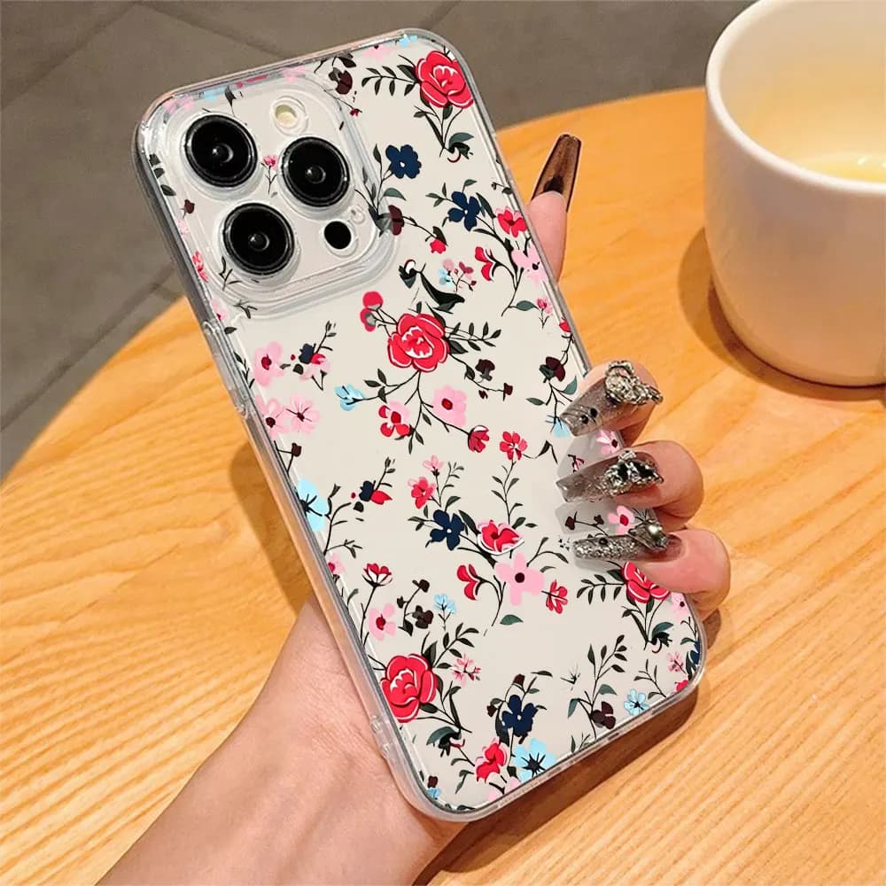 Cover Trasparente Anti-Caduta con Fiori e Piante per iPhone 17 16 15 14 13 12 11 Pro Xs Max Mini 8 7 6 6s Plus 16e 17e Air X XR