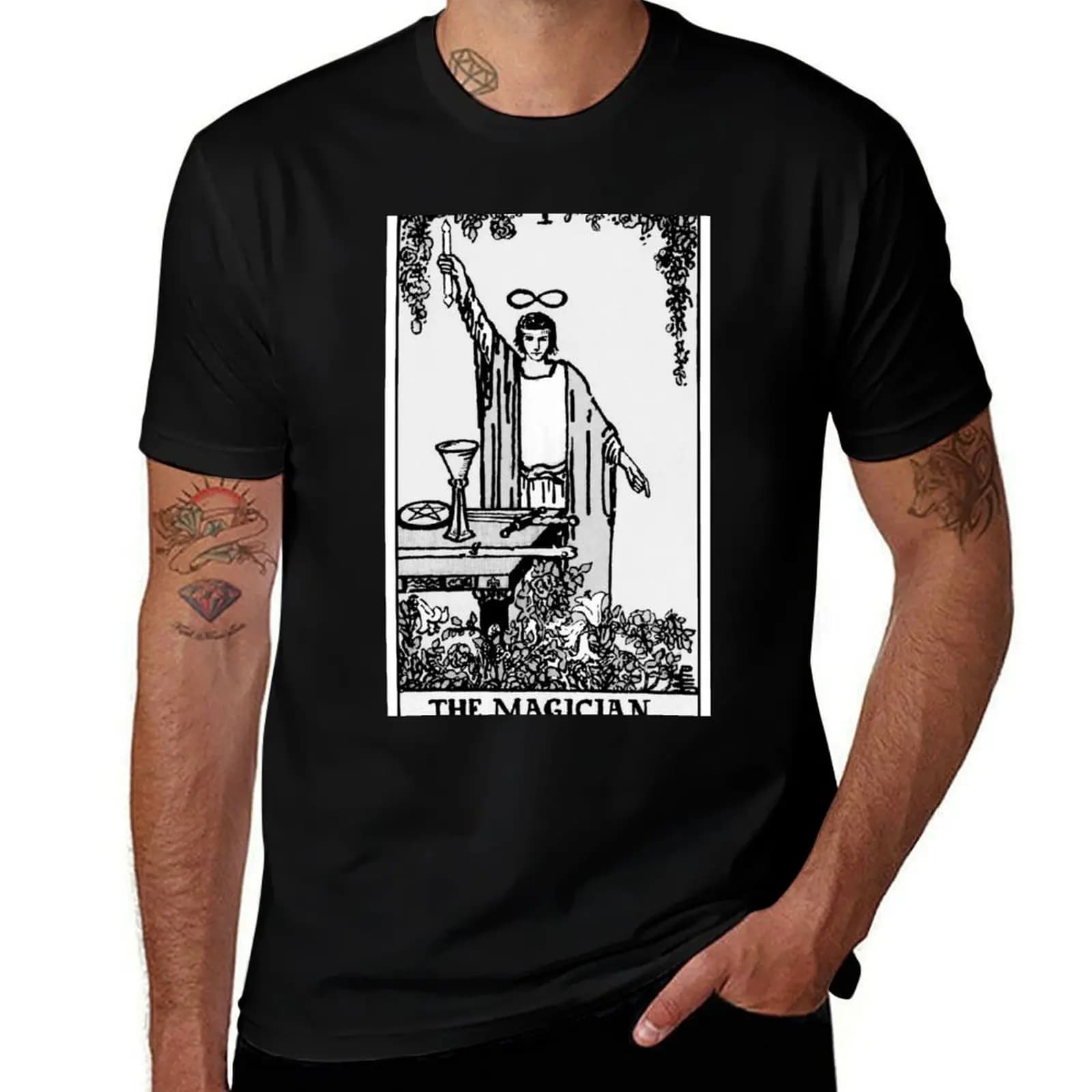 | T-shirt Tarot I. e The Magician bianca e nera, T-shirt per le vacanze estive