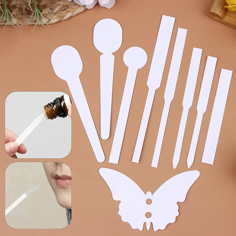 30/100 Pezzi Strisce di Carta Assorbente in Cotone per Test di Aromaterapia, Varie Forme, per Profumi e Oli Essenziali