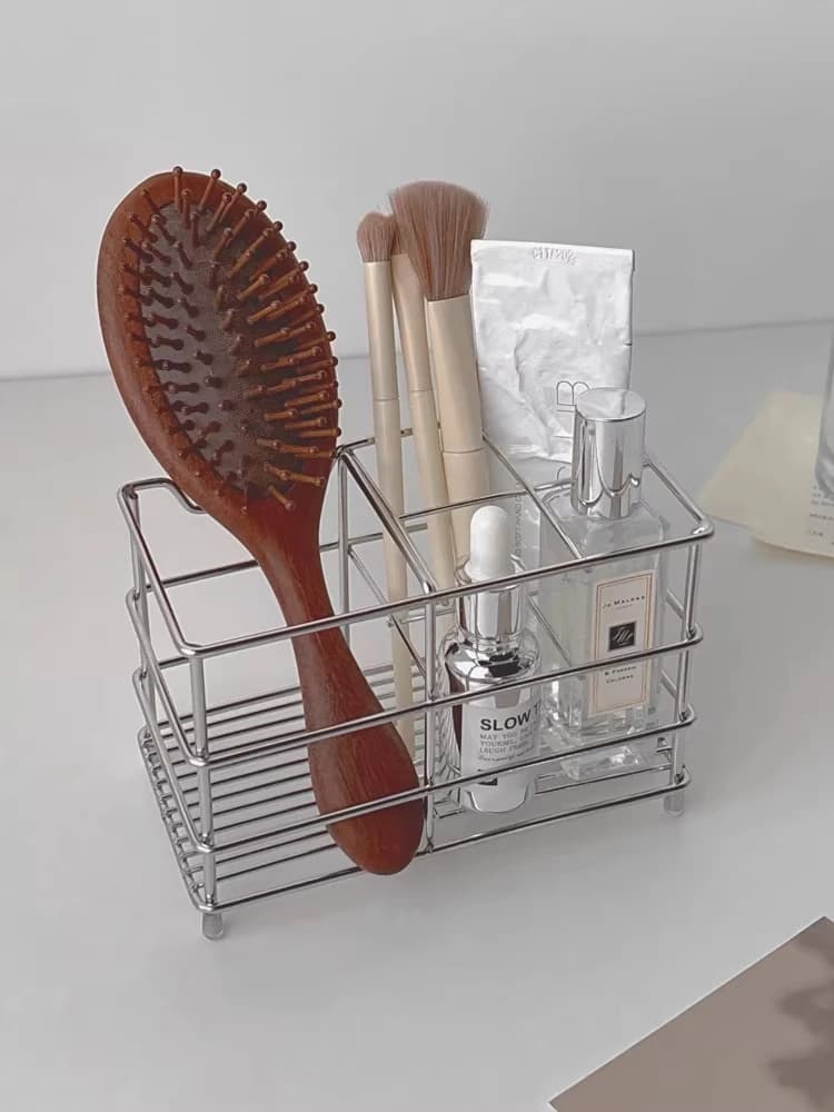 Portaspazzolini in Acciaio Inossidabile, Organizzatore per Dentifricio, Portaoggetti da Bagno con Drenaggio, Contenitore Cosmetico dal Design Semplice