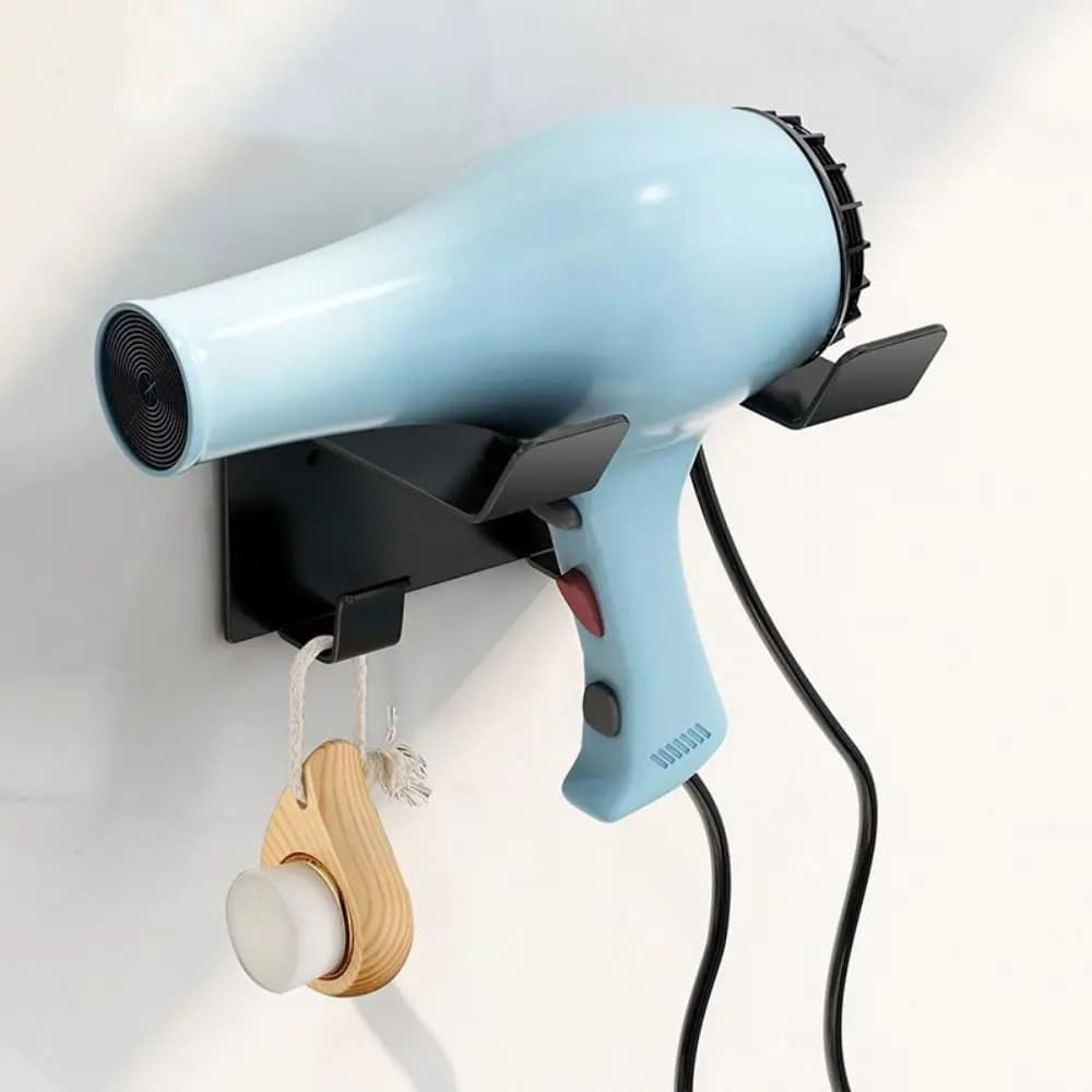 Stainless Steel Hair Dryer Storage Rack Wall Mounted Waterproof Hair Dryer Holder Moisture-proof with Hook Blow Dryer Rack