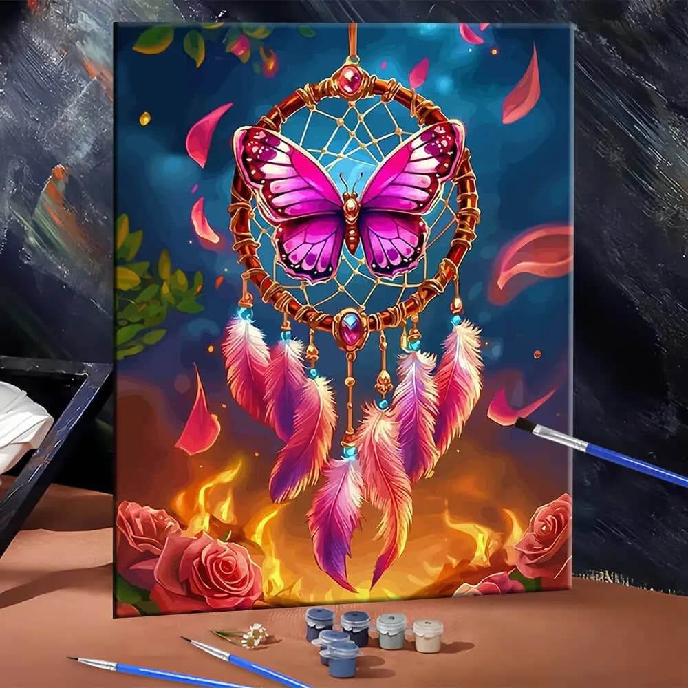 Digital Oil Painting Dreamcatcher DIY Paint By Number Adult Kit Butterfly Rose Feather Acrylic Paint On Canvas Handpainted Gift