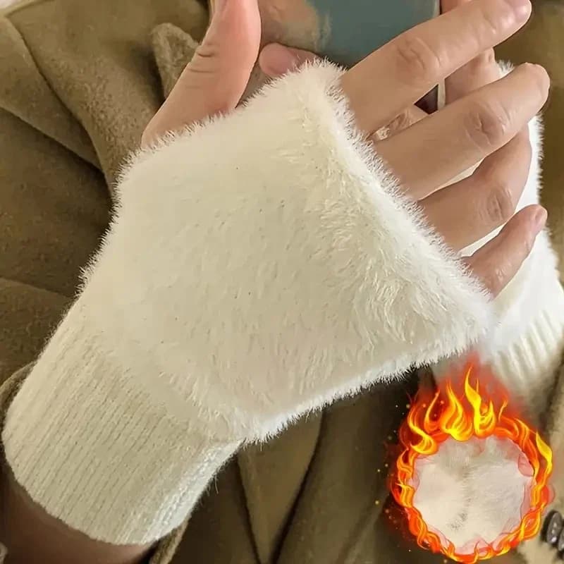 1 piece: half hot and cold-resistant gloves for women in autumn and winter, versatile and soft, graceful half-finger gloves