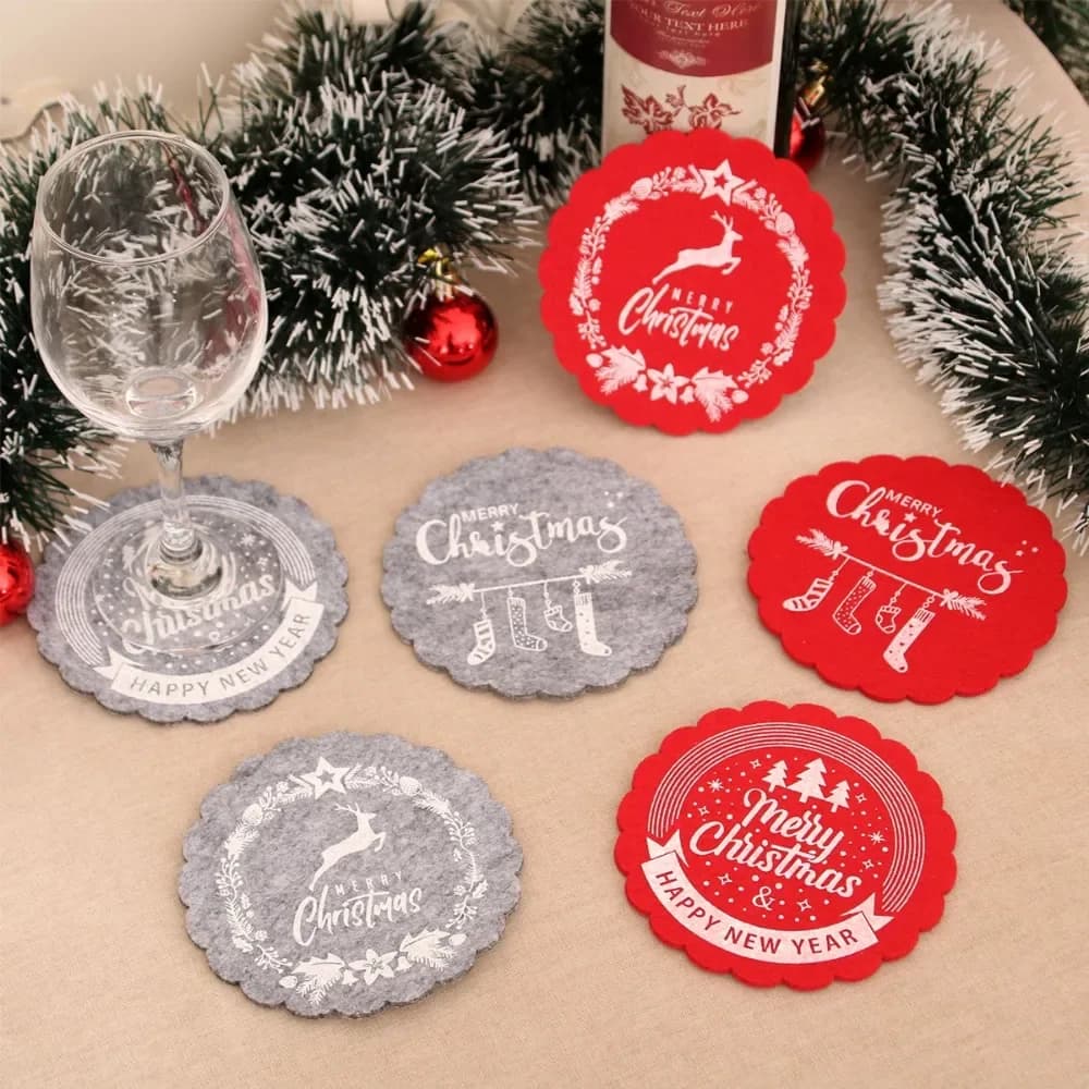 3 pz/set Sottobicchieri Di Natale antiscivolo Rotondo Tovaglietta Bicchiere di Vino Ciotola Tappetini Tazze Pad per Natale Capodanno Decorazione Del Partito Forniture