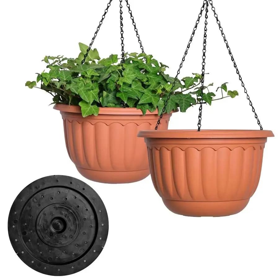 Hanging plant for indoor and outdoor plants, 2 pack, 12 inch plastic flower pot with drainage hole and absorption tray