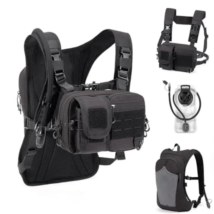 Zaino idrico 2-in-1 e borsa tattica da petto con sacca d'acqua da 2,5 litri, gilet idrico modulare Molle, in nylon 500D leggero