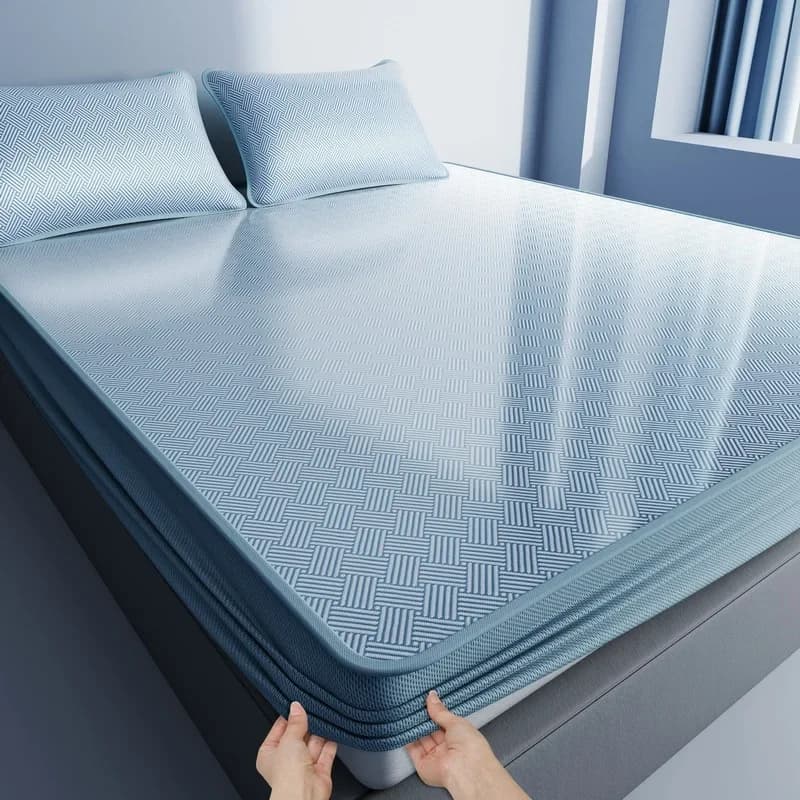 Set of 2 summer sheets with elasticated corners for single bed, printed, with pillowcase, protection of refreshing mattress for heat blows