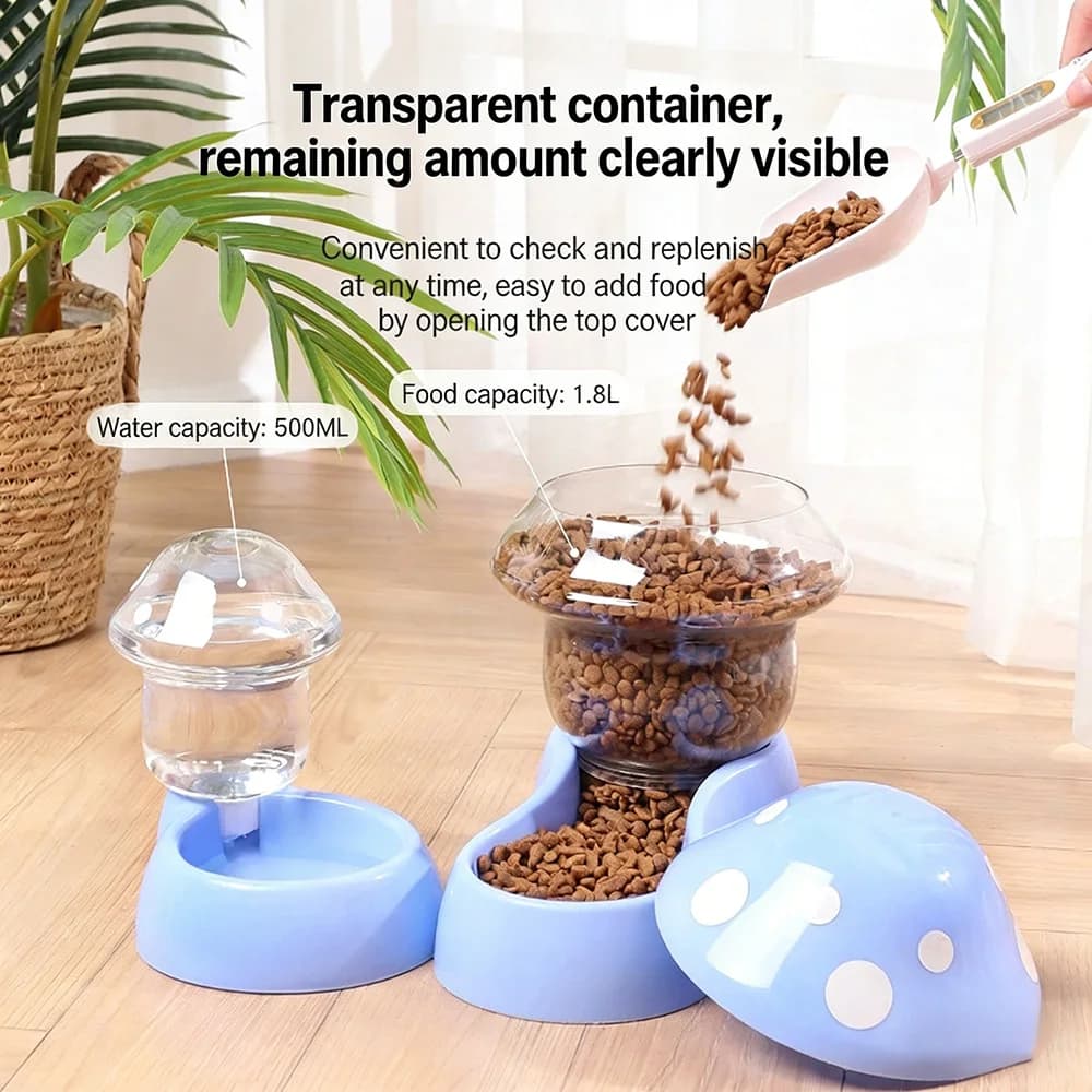 Dispenser Automatico per Animali Domestici, Distributore d'Acqua per Gatti, Contenitore per Cibo a Forma di Fungo, Grande Capacità, Ciotola per Piccoli Animali, Dispositivo di Stoccaggio Acqua
