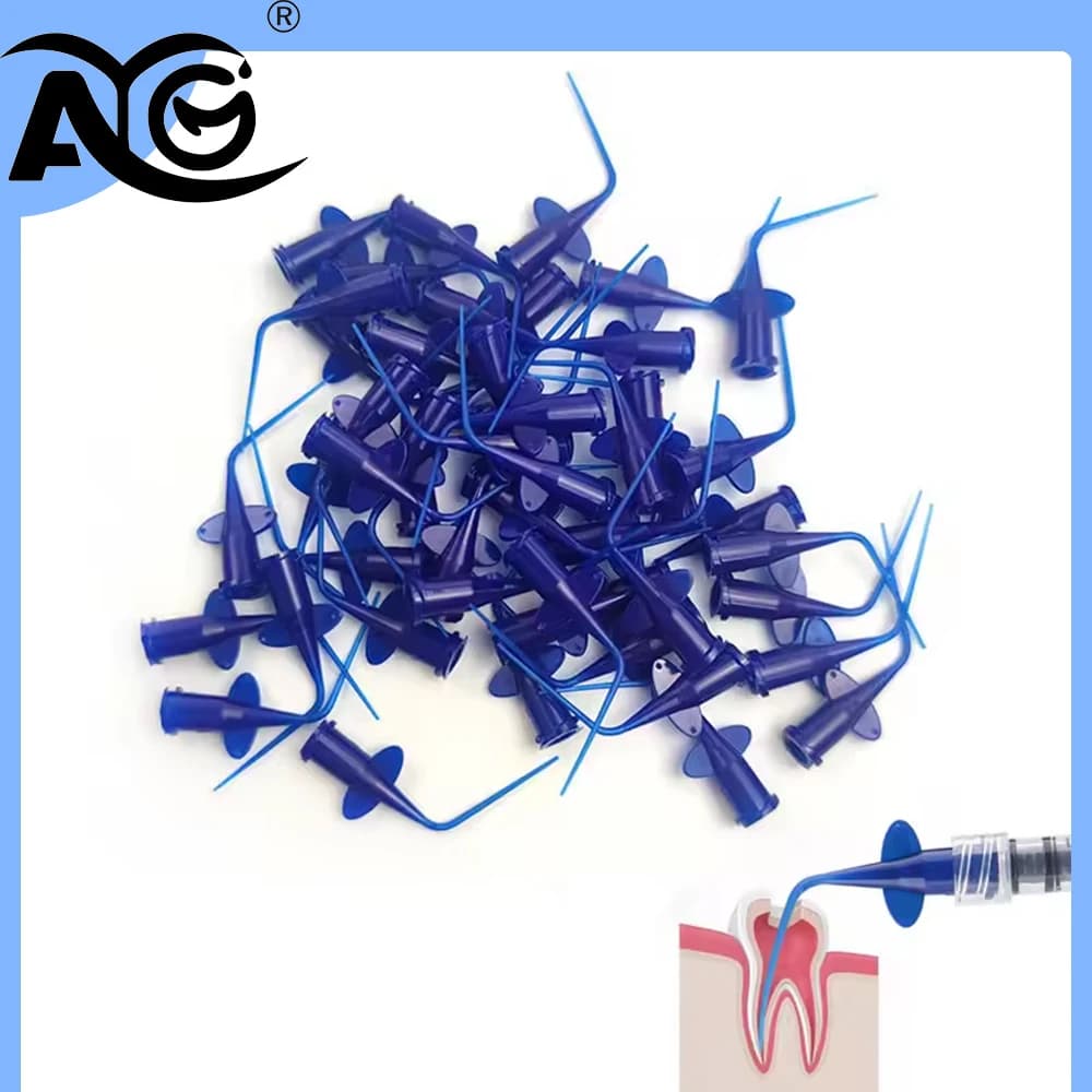 AG DENGT 50Pcs Teeth Whitening Dental Irrigation Tips Blue and white Dental Disposable Syringe Tip Dental Irrigation Tips
