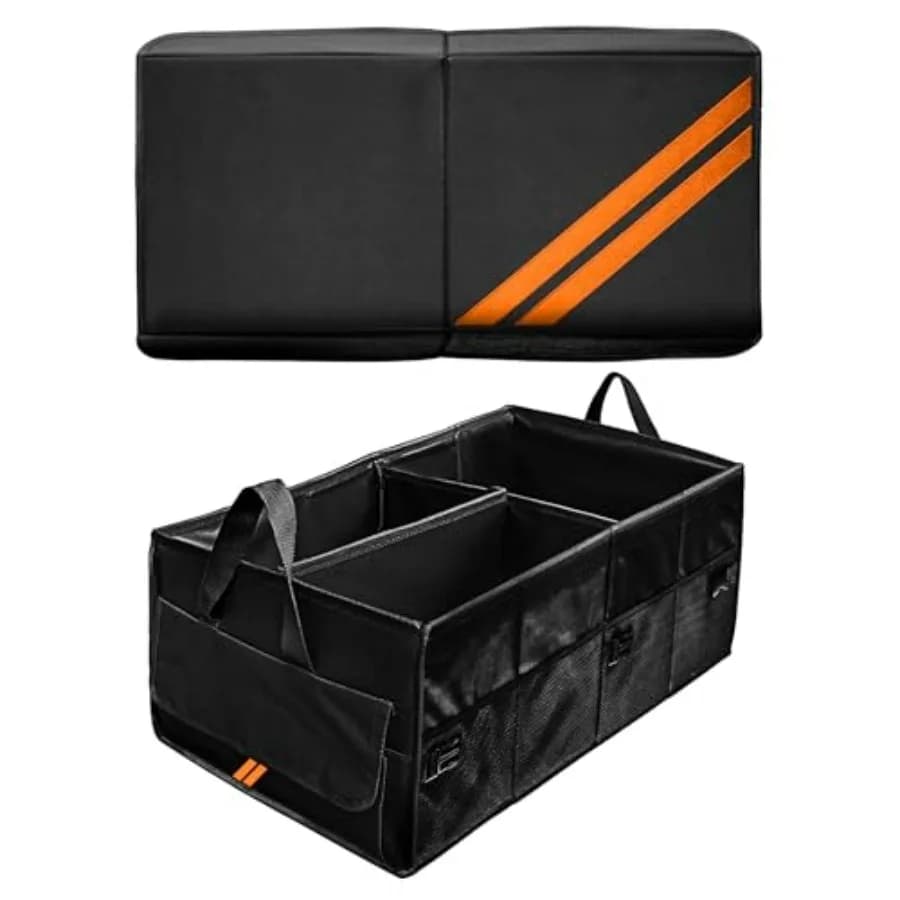 Organizer Pieghevole per Bagagliaio per Auto Dodge Charger Durango Ram con Maniglia, Coperchio Pieghevole, Fondo Antiscivolo, Base Robusta, 2 Scomparti