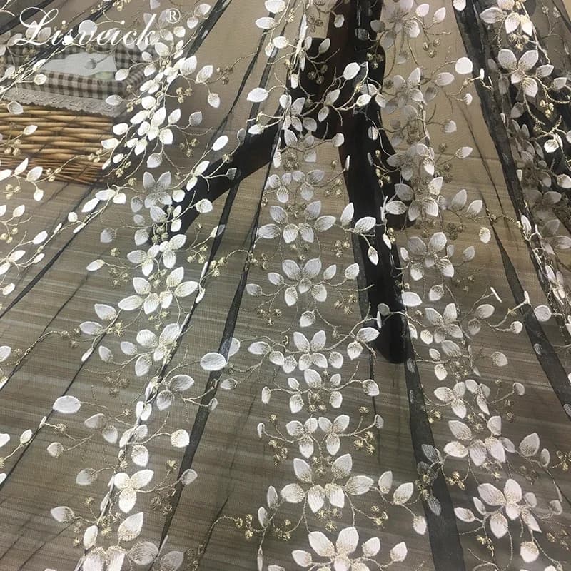 1 yards net yarn three-dimensional gold thread embroidery flower lace fabric mesh material 130cm diy dress clothing accessories