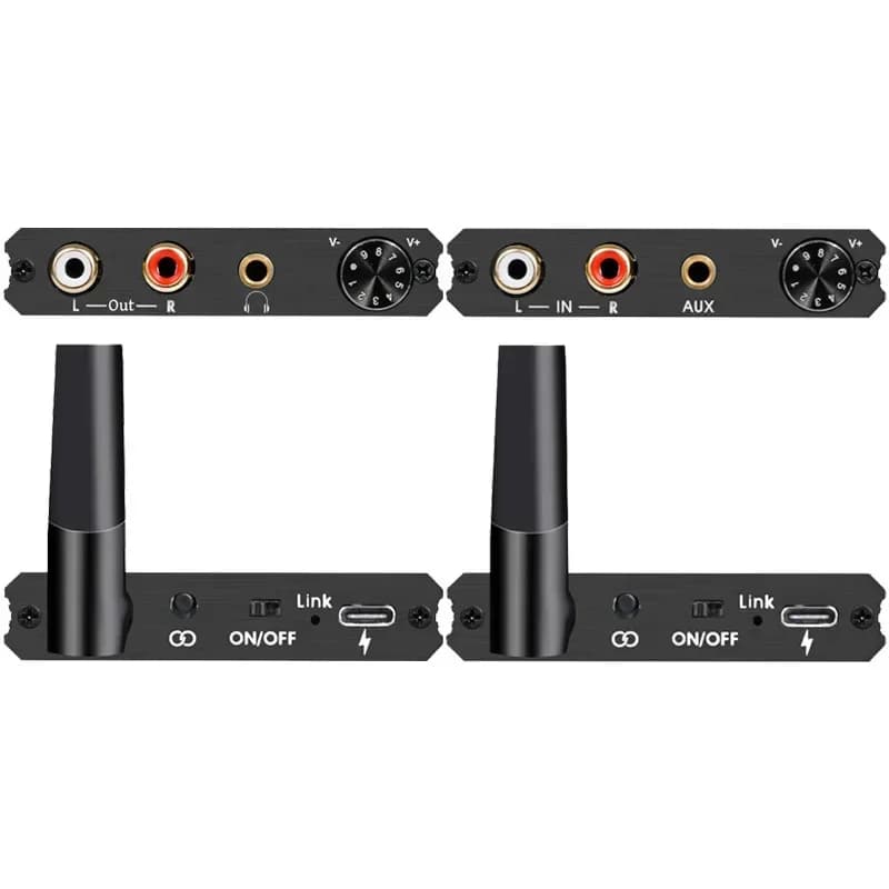 Trasmettitore e Ricevitore Wireless 2.4GHz 50m, Adattatore Audio 5.8G con Controllo Volume per Sistema Audio R/L, RCA 3.5mm, Subwoofer e Altoparlanti
