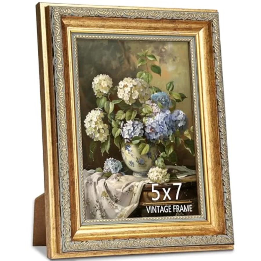 5x7 Picture Frame, Ornate Vintage Picture Frames with HD Glass for Wall Hanging and Tabletop Display, 5 x 7 Antique Photo Frame