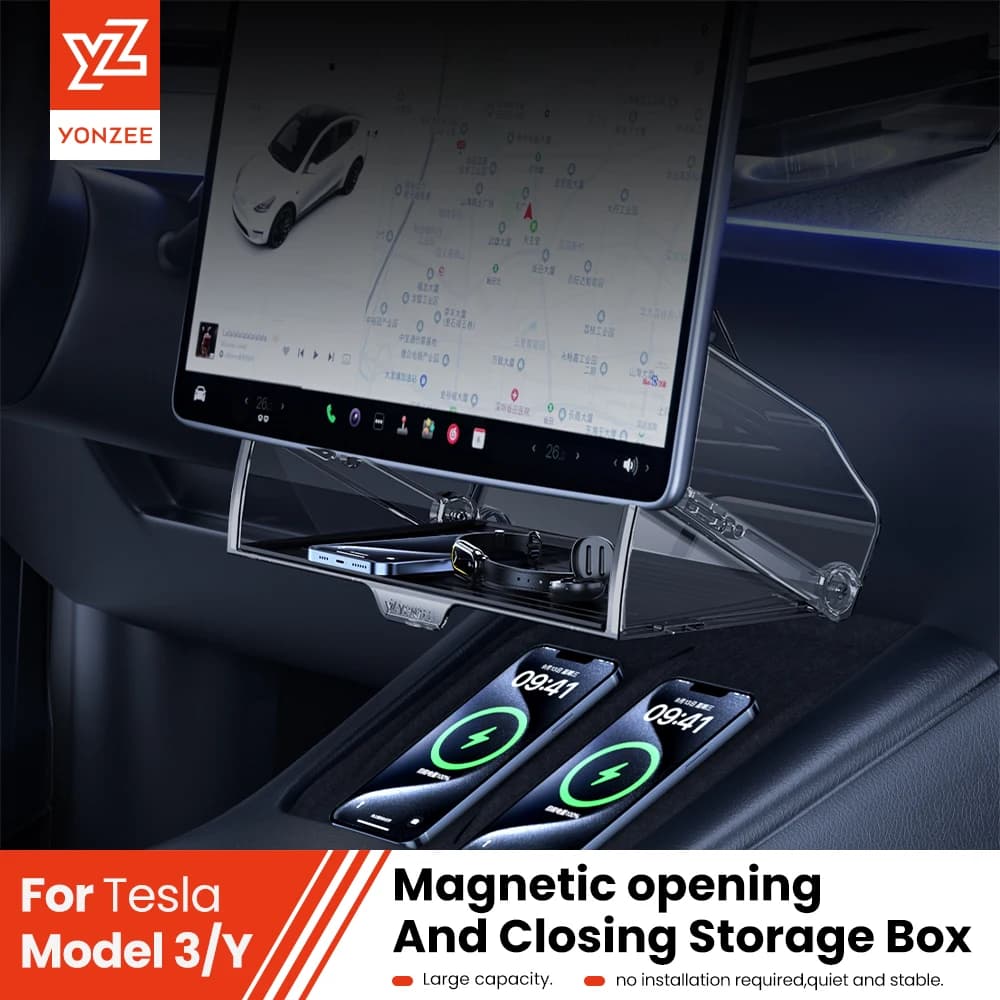YZ For New Tesla Highland Model 3 Y Handset Magnetic Tray Under Fold Screen ETC Storage Box Screen Accessories