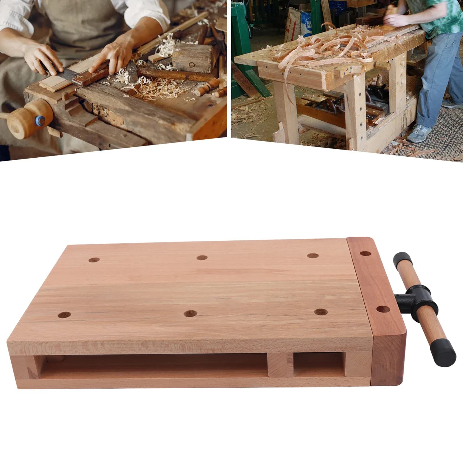 Banco da Lavoro in Legno, Banco da Lavoro Portatile da Tavolo per Falegnameria con Morsetti di Fissaggio a G e Blocchi di Finitura, per la Lavorazione del Legno