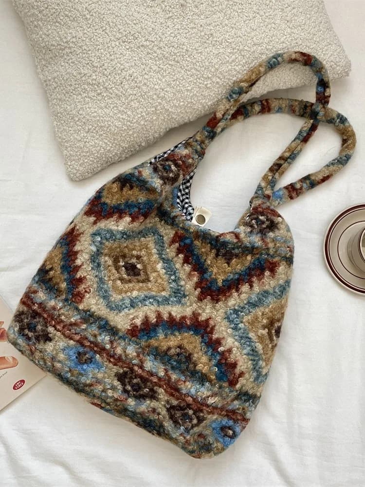 Retro Korean Plaid Plu Simple Single oulder Student Large Capaci Commuter Vest Bag Canvas Handbag op Bag