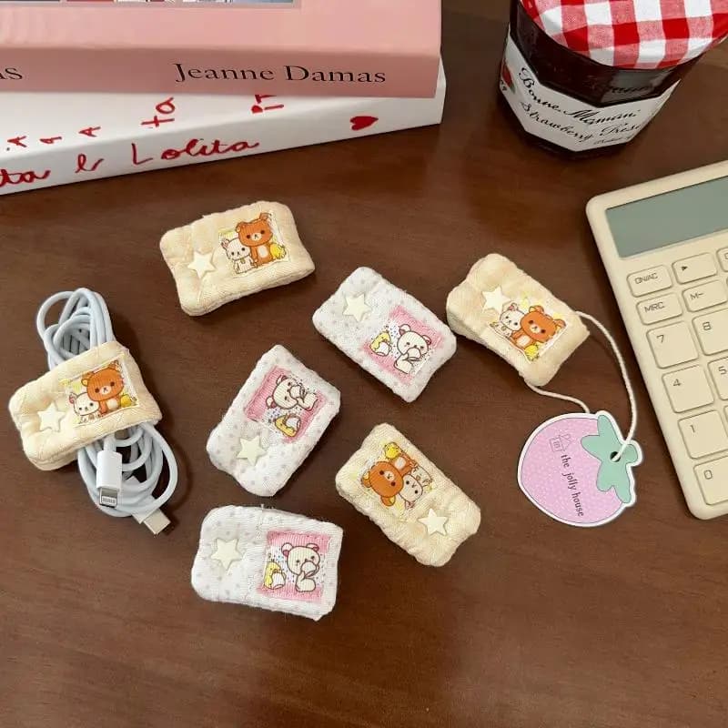 Rilakkuma Cartone Animato ‌ Organizzatore Portatile per Cavi di Ricarica Mashumaro, Strumento di Stoccaggio per Cavi Dati