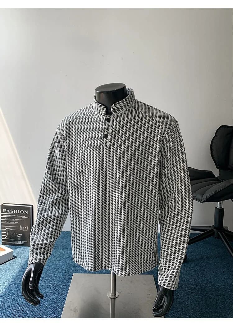 Felpe da uomo senza cappuccio con stampa, scollo a V, apertura angolare, colletto distintivo, linea del collo speciale, design unico, taglio elegante, alla moda.