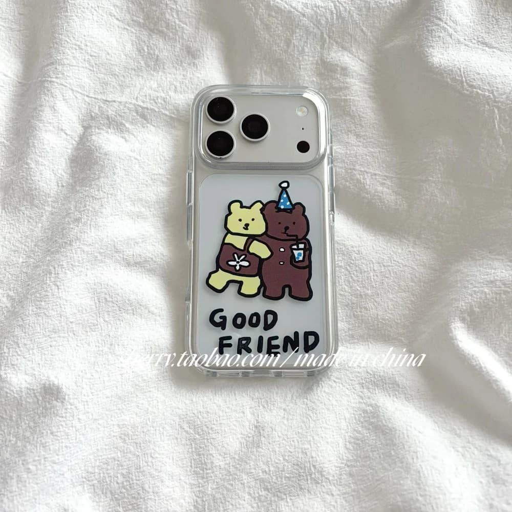 Korean Ins Cute Yellow & Brown Bears Phone Case For iPhone 17 Air 16 Pro Max 15 14 Plus 13 12 11 Shockproof Silicone Back Cover